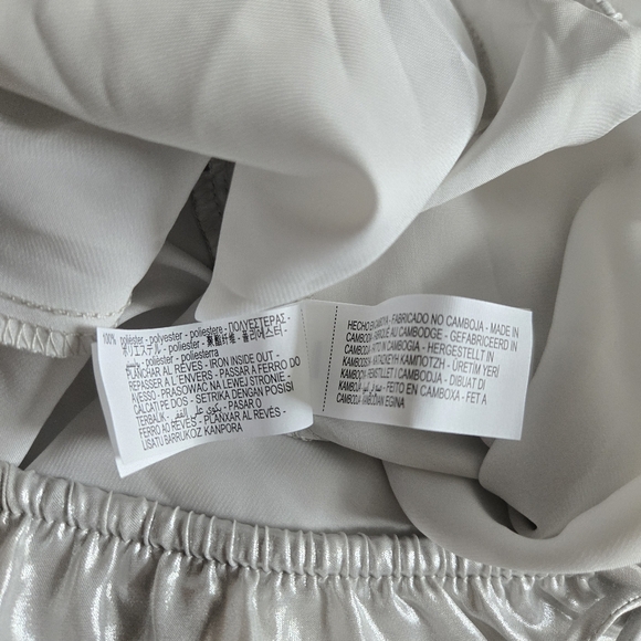 New Zara Shiny Silver Mid Rise Elastic Waist Wide-Leg Pajama Style Pants Medium - Picture 12 of 12